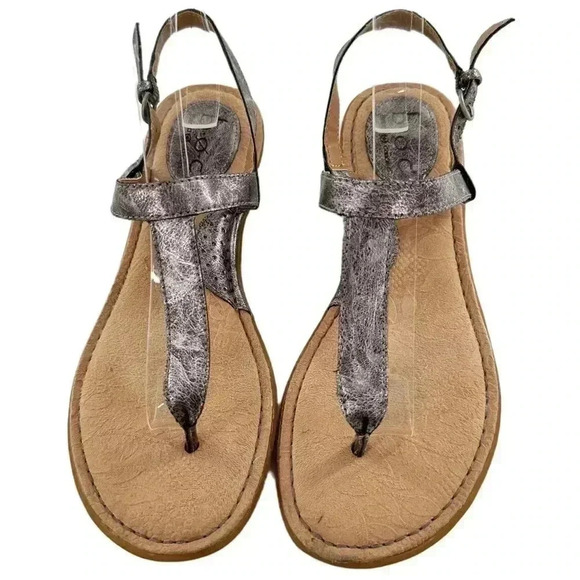 Boc born concepts sandals 8 39 pewter  metallic faux leather vegan t-straps - Picture 14 of 14